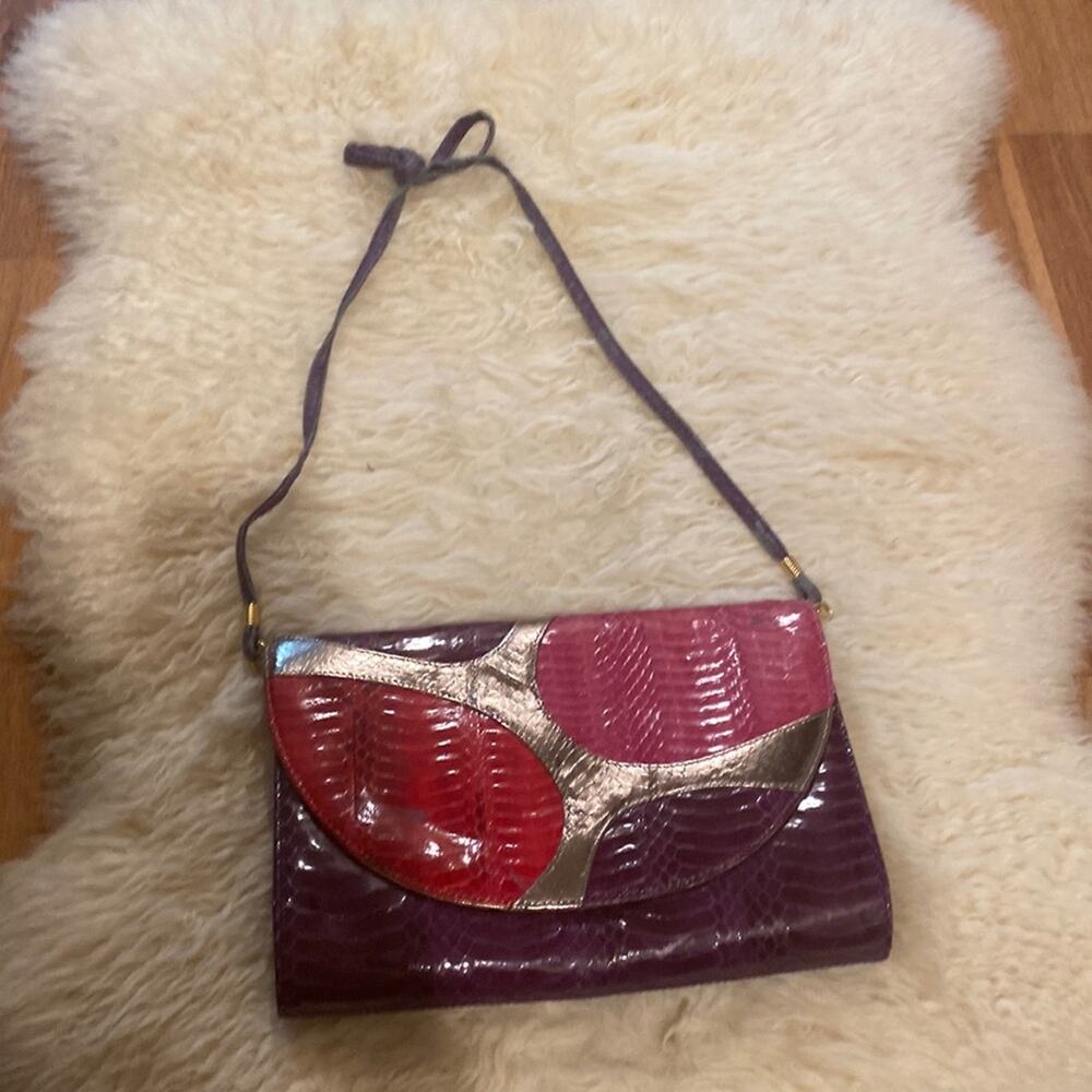 Vintage Valerie Stevens Faux Leather Crossbody Bag Textured 1970’s Multi-color